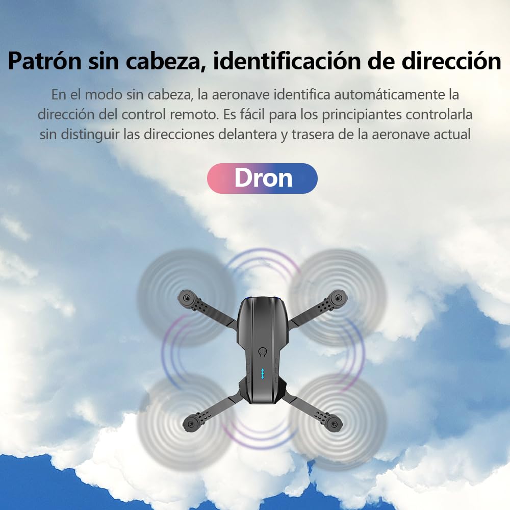 Dron con Cámara Dual, 360° Adjustable Eléctricamente Mini Drone para Principiantes, Drones con Cámara RC FPV WIFI 4k Cuadricóptero, Vuelo por Puntos de Referencia, Auto-Seguimiento, Giro 3D, Inicio con una Tecla, 3 Velocidades, 4 Baterías y Bolsa Portátil