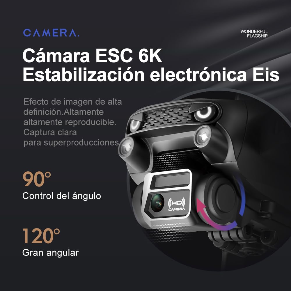 Dron S2S con cámara para adultos, Mini Drone FPV WiFi plegable de doble cámara 6K, Cuadricóptero RC con motor sin escobillas, Evitación de obstáculos, Modo sin cabeza, Flujo óptico, Retención de altitud, 3 baterías, Regalos para adultos
