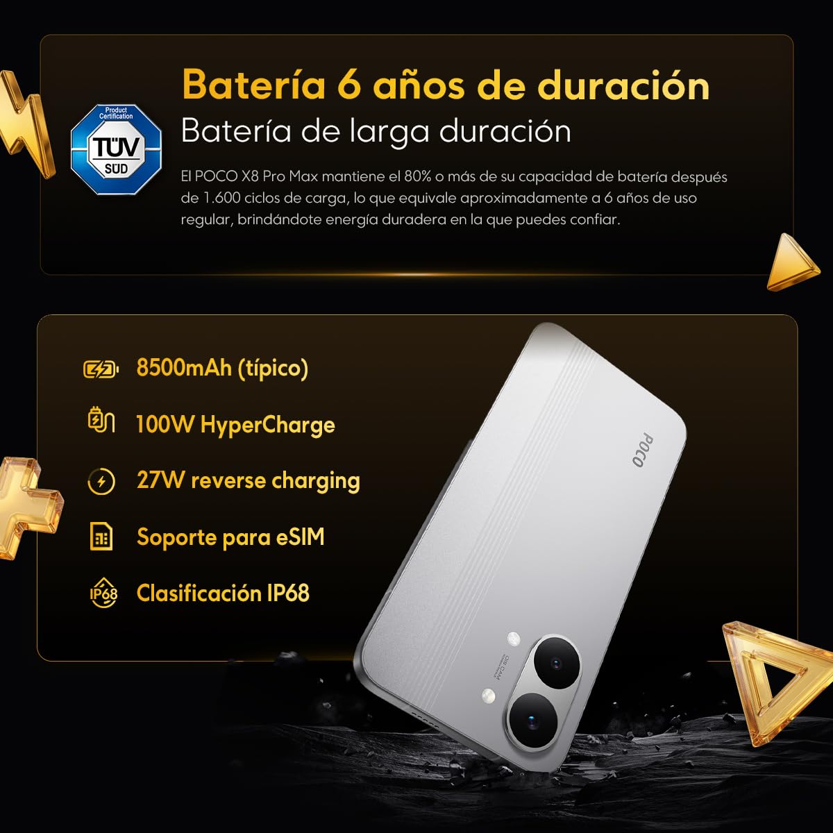 XIAOMI Celular Poco X8 Pro MAX 12GB RAM 512GB ROM Versión Global, Flagship Dimensity 9500s, Batería 8500mAh(typ), Pantalla 6.83" AMOLED 120Hz, Cámara 50MP, Carga Rápida 100W (Negro, 512, GB)