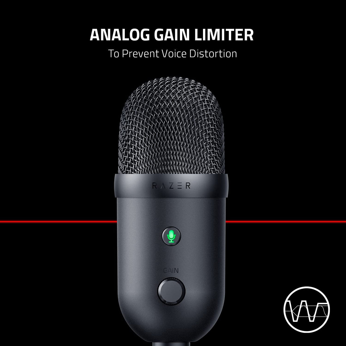 Razer Seiren V2 X Micrófono USB: Micrófono de condensador de 25 mm, patrón de recogida supercardioide, limitador analógico digital, botones de monitoreo, ganancia y silencio, amortiguador integrado (Reacondicionado)