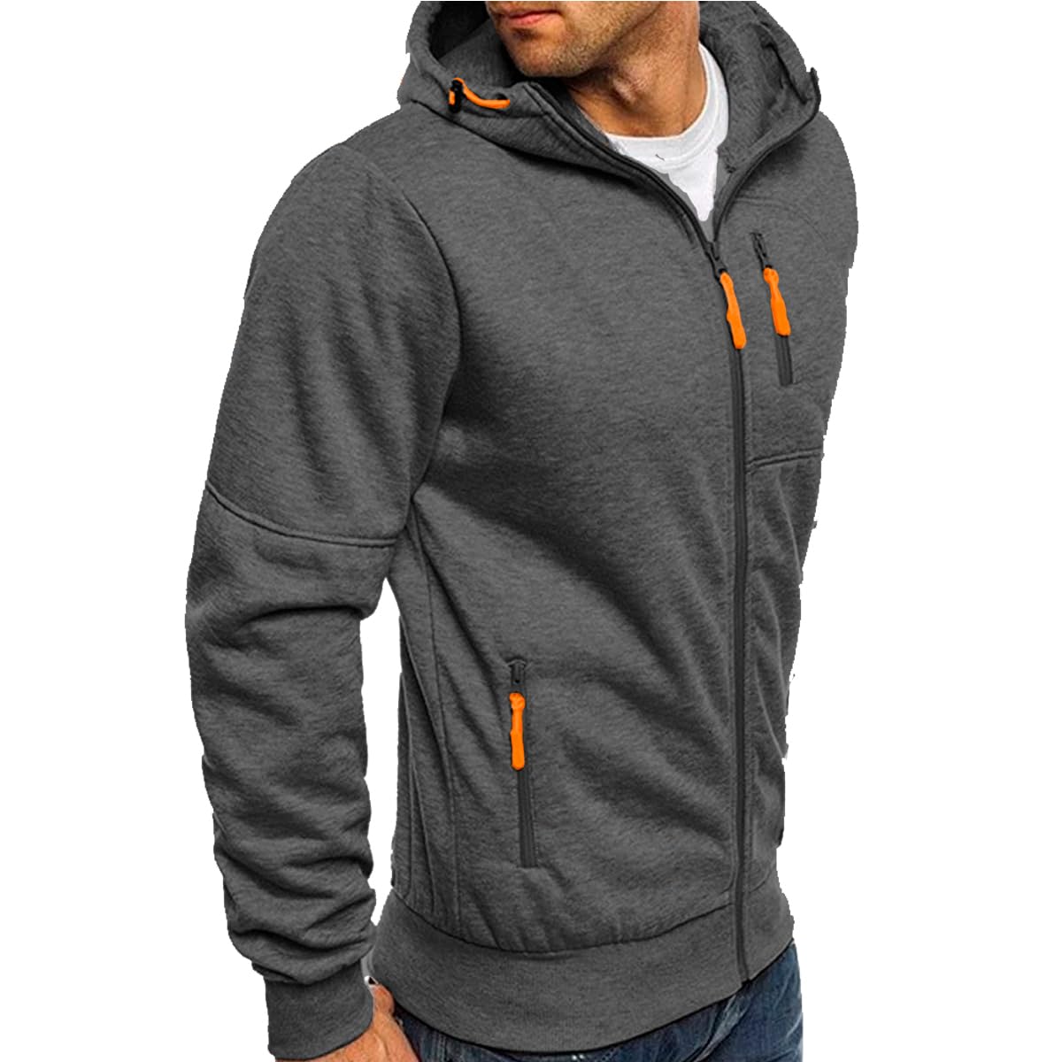 SHVE SHENDY VENDY Sudadera con Capucha para Hombre Casual con Bolsillos Cierre Sudadera Hoodie para Deporte Gris Oxford Extra Grande