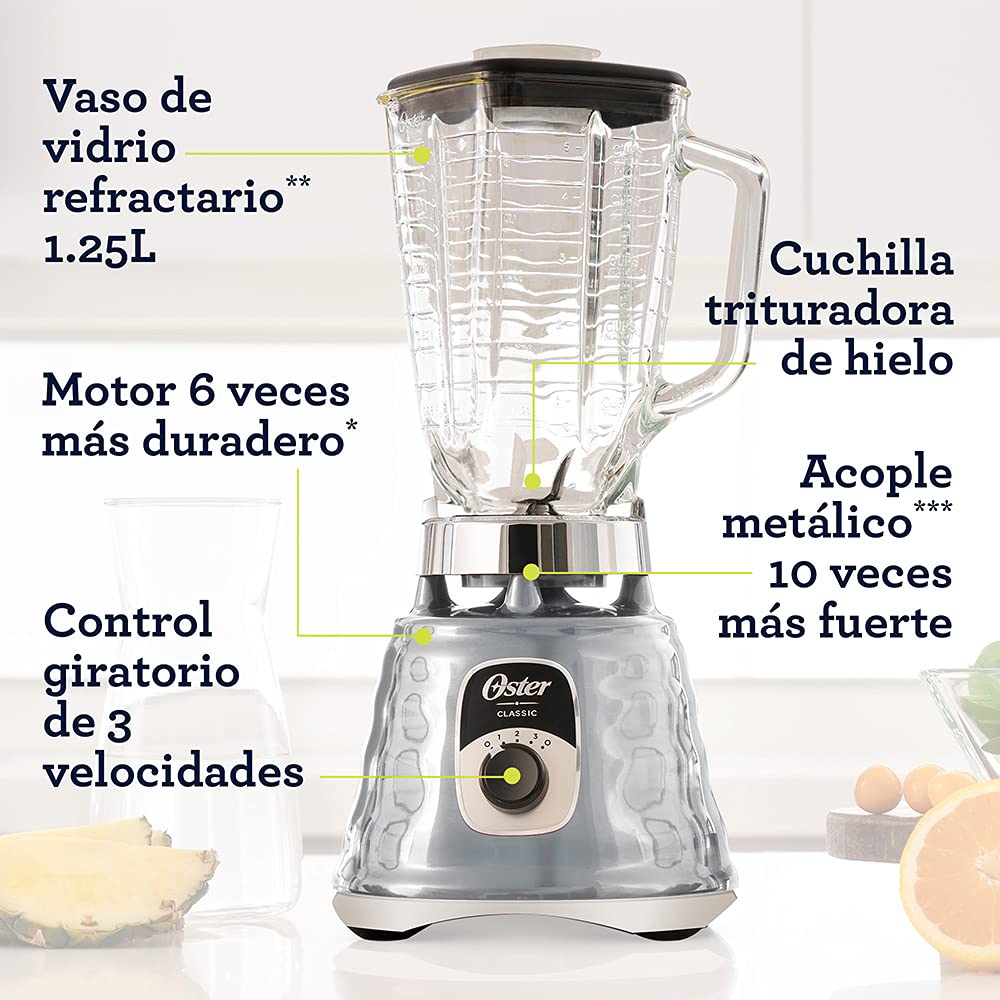 Oster Licuadora Clásica Cromada, con Perilla Ergonómica, de 3 Velocidades, Color Cromo, BLST4655-013