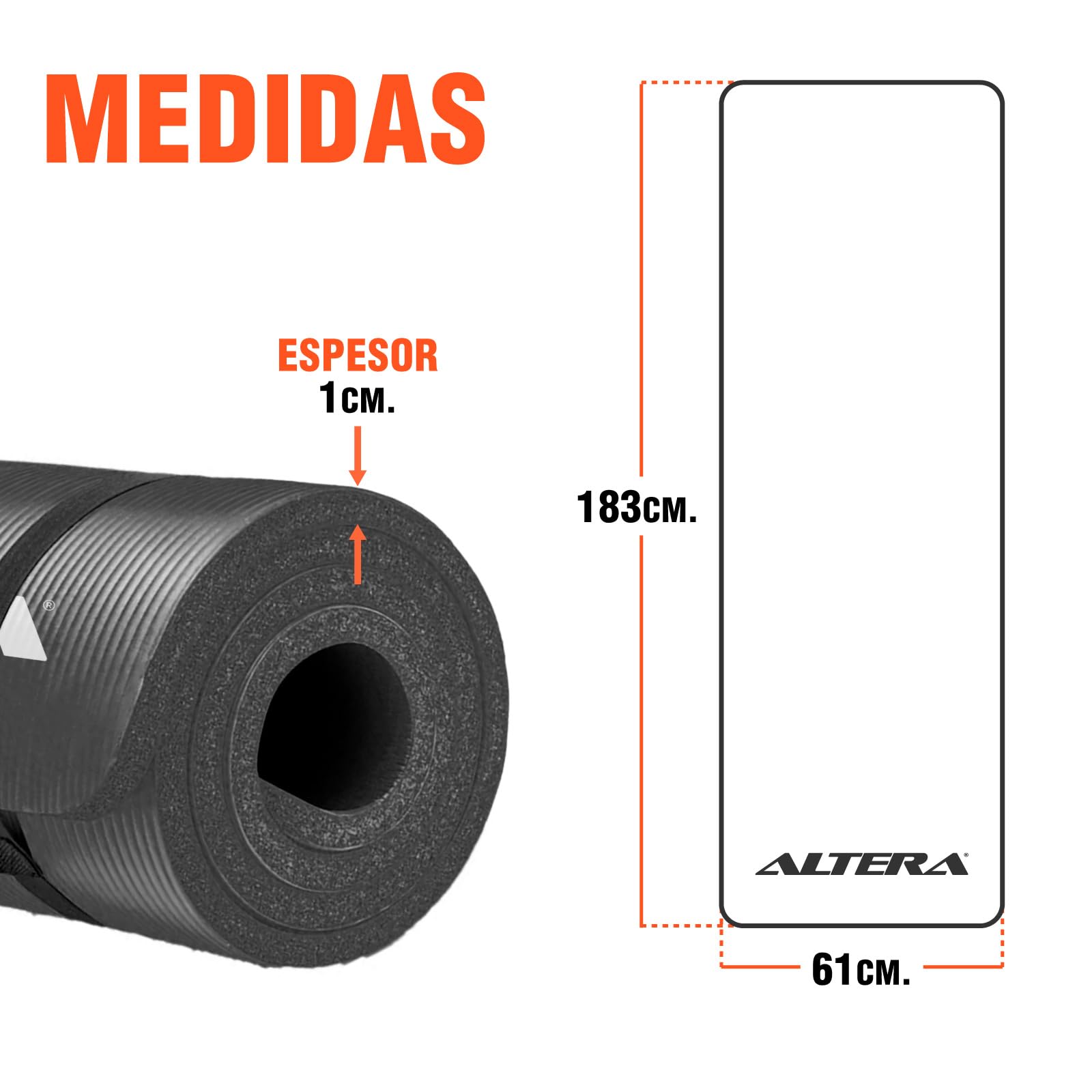 Altera - Tapete para Ejercicio Yoga Pilates Rehabilitacion Gym Espesor 10 mm (Negro Medianoche Antiderrapante - Práctico, Fácil de Almacenar, Ejercicios de Equilibrio y Estiramiento