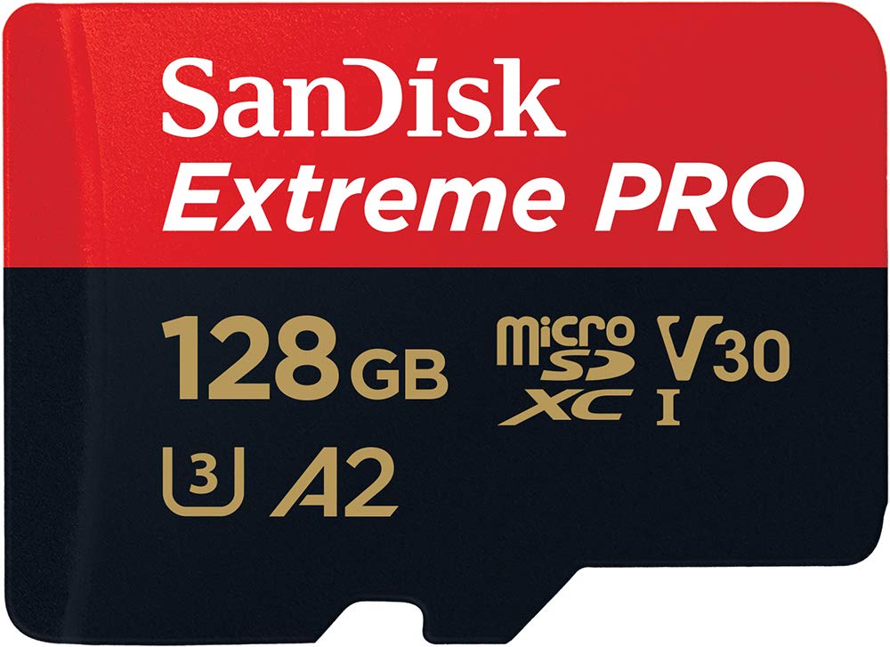 SanDisk 128GB Extreme Pro® microSD™ UHS-I Card with Adapter C10, U3, V30, A2, 200MB/s Read 90MB/s Write SDSQXCD-128G-GN6MA