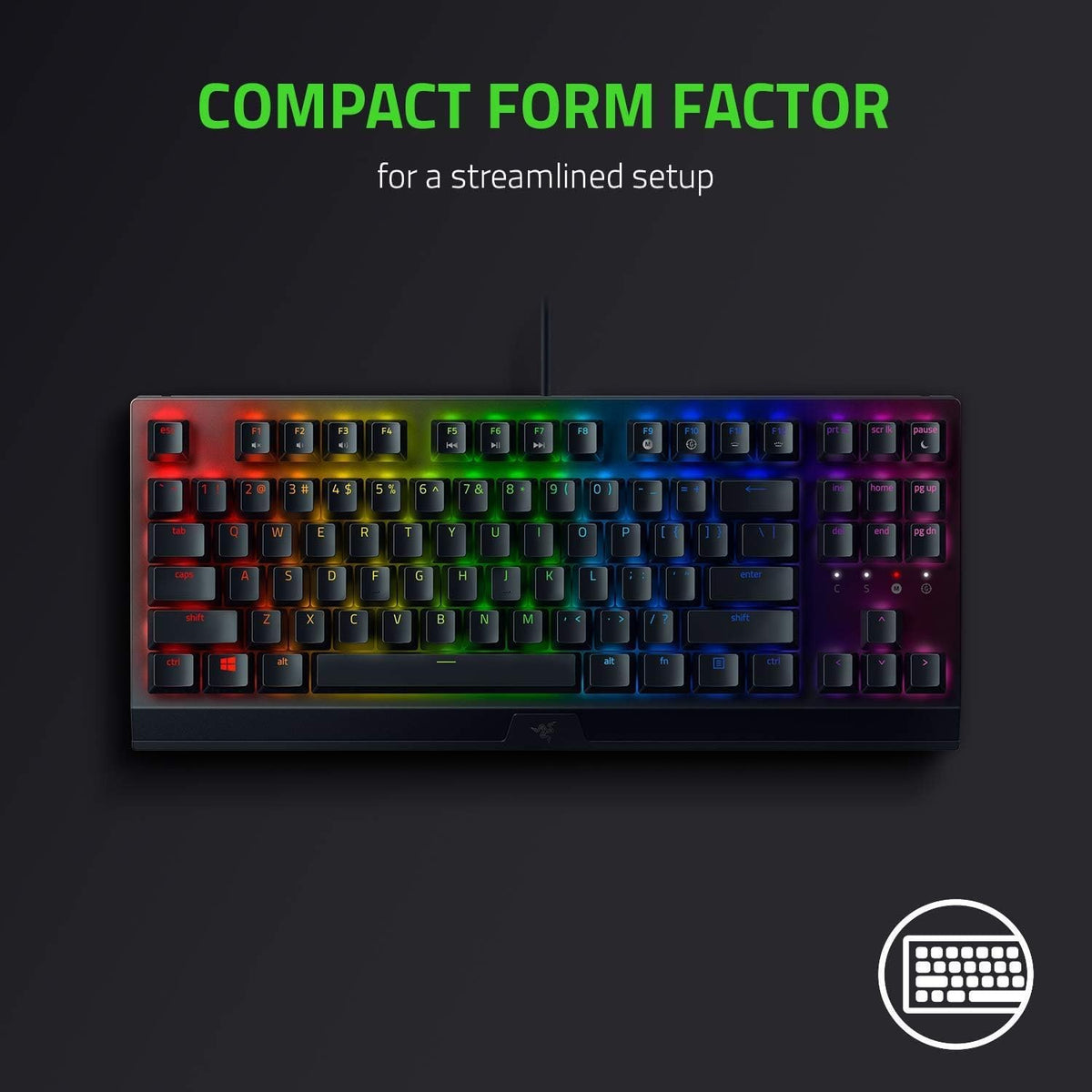 Teclado mecánico Razer BlackWidow V3 sin tenkeyless para juegos: interruptores mecánicos Razer - iluminación Chroma RGB - Factor de forma compacto, función macro programable - USB Passthrough (Renewed)