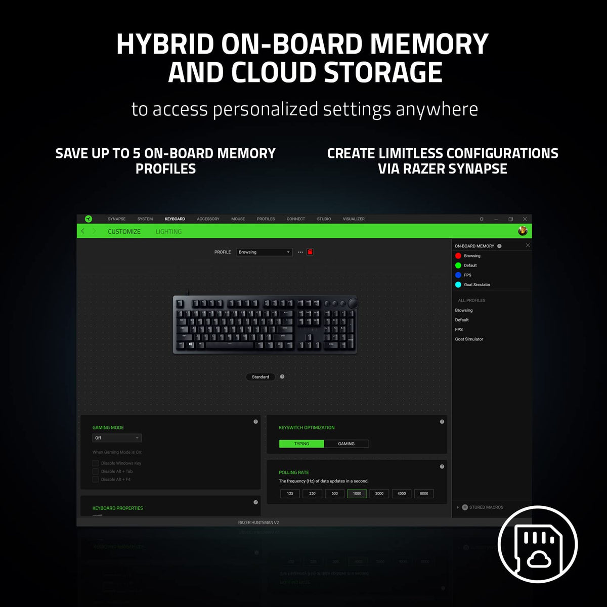 Razer Teclado óptico para juegos: Huntsman V2 con interruptores ópticos más rápidos - Teclas PBT de doble encendido - Teclado ergonómico (Reacondicionado)