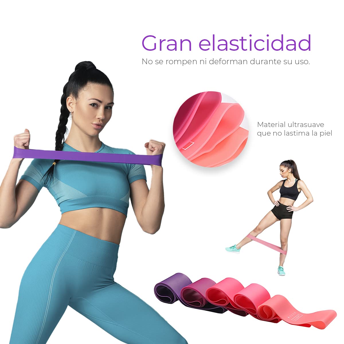Raganet, Bandas de Resistencia Elasticas, Juego de 5 Ligas de Látex, 5 Tipos de Resistencia, Yoga, Pilates, Fisioterapia, Rehabilitación, Interior y Exterior