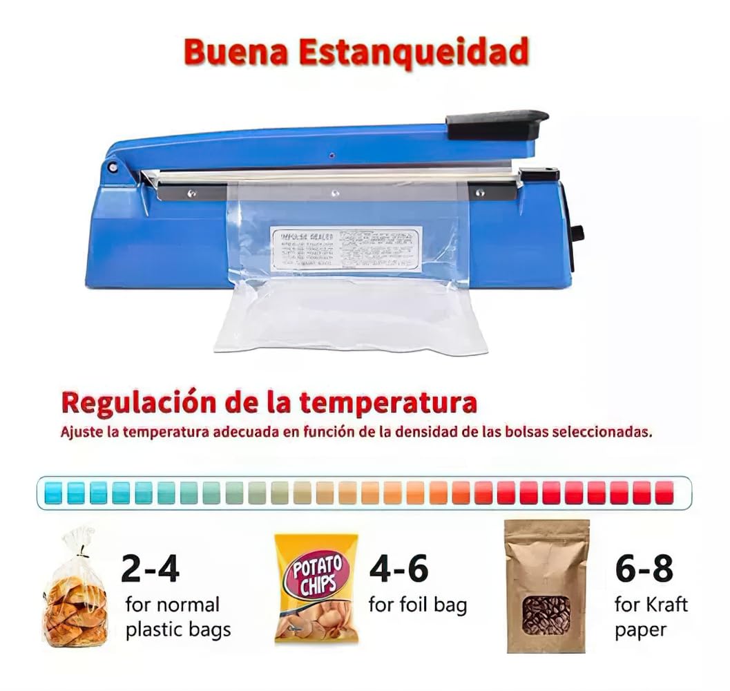 Sellador de Bolsas de Plástico, Máquina Selladora por Impulso Manual 12 Pulgadas, Quick Heat Sealer Maquina Sellador Térmico de Bolsas de PE y PP(30 CM)
