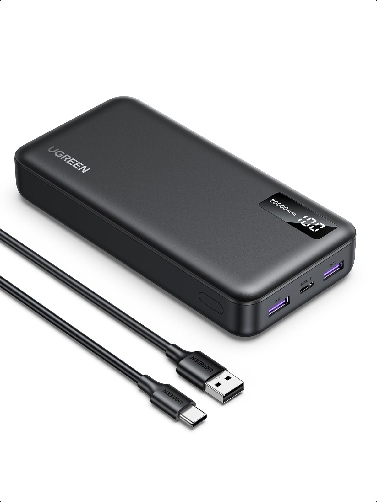 UGREEN 20000mAh Power Bank 22.5W Máx Carga Rápida, 2 USB A y 1 C Cargador Portátil PD3.0 y Pantalla Digital，Powerbank Batería Compatible con iPhone 16/15, iPad, Airpods, Galaxy S24, Pixel