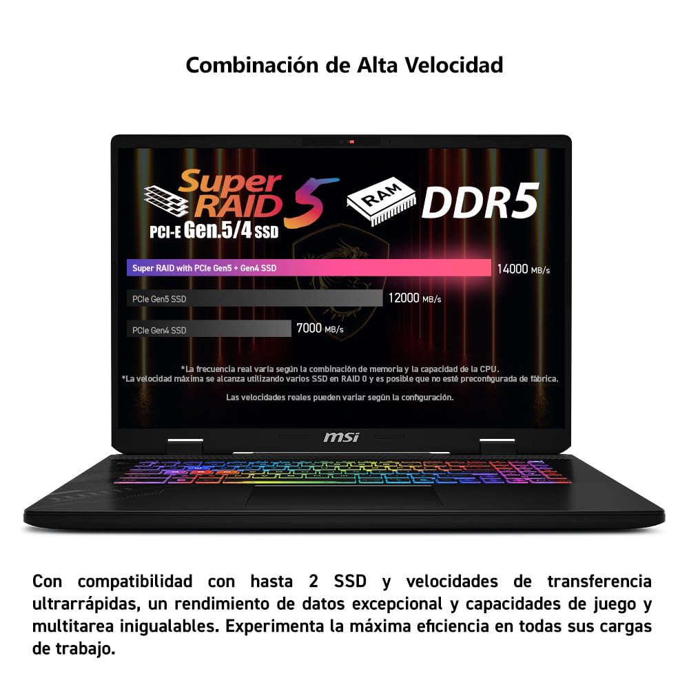 MSI Laptop Gaming Crosshair 17" NVIDIA GeForce RTX5060 Ryzen 9 16GB RAM 1TB SSD/Teclado en español/2 años de garantía/Incluye Mochila