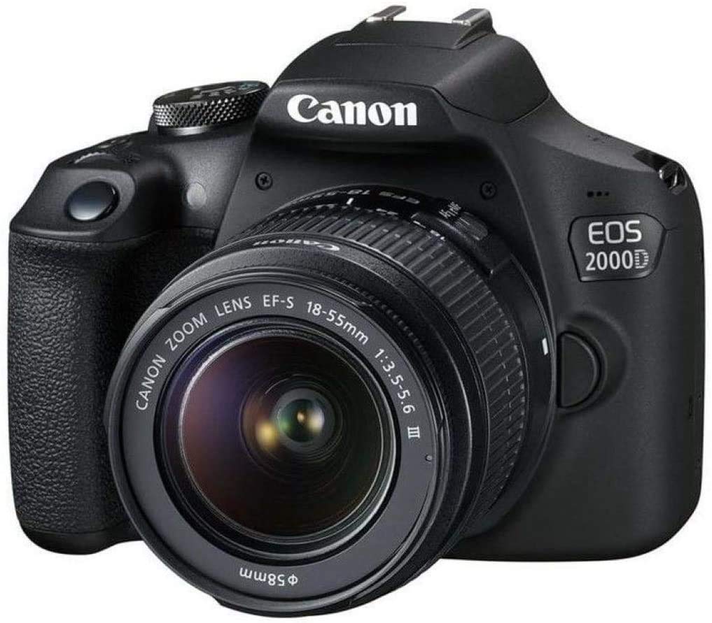 Canon EOS 2000D (Rebel T7) Cámara DSLR con EF-S 18-55 mm f/3.5-5.6 DC III Lente y paquete de accesorios – Incluye: 2 tarjetas de memoria SDHC de 32 GB, batería de larga duración, funda, filtros, lentes auxiliares y más