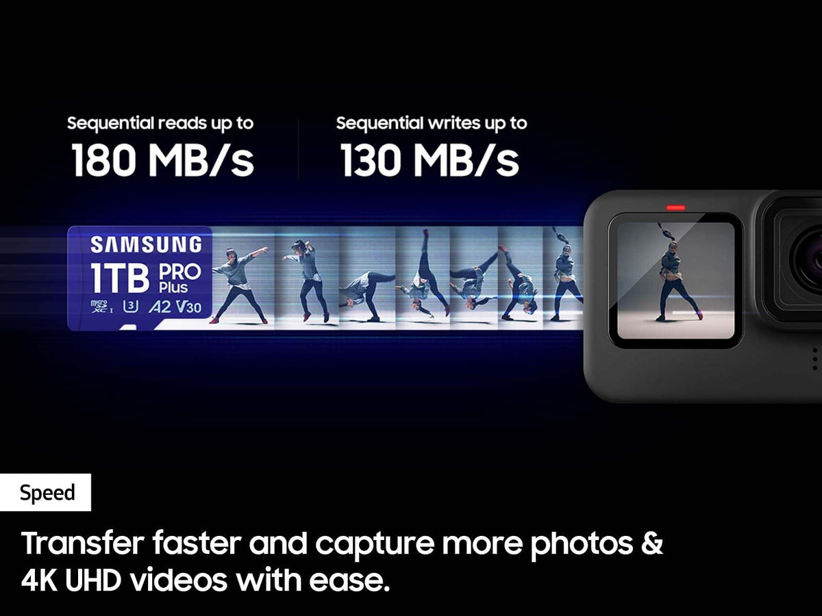 SAMSUNG Pro Plus Tarjeta de Memoria microSD + Adaptador, 256GB microSDXC, hasta 180 MB/s, Full HD y 4K UHD, UHS I, C10, U3, V30, A2, para teléfonos Inteligentes Android, tabletas, GoPRO y dji Drone