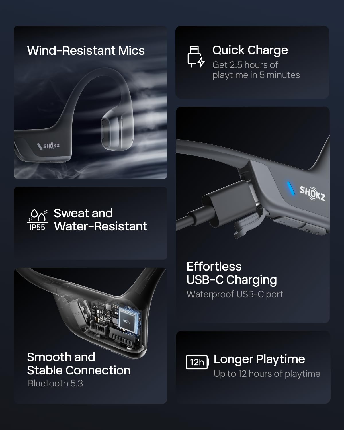 SHOKZ OpenRun Pro 2 Mini Auriculares Deportivos de Conducción Ósea, Inalámbricos Bluetooth 5.3, Micrófonos con Cancelación de Ruido, Resistente al agua IP55, 12h Reproducción, Carga Rápida USB-C,Negro