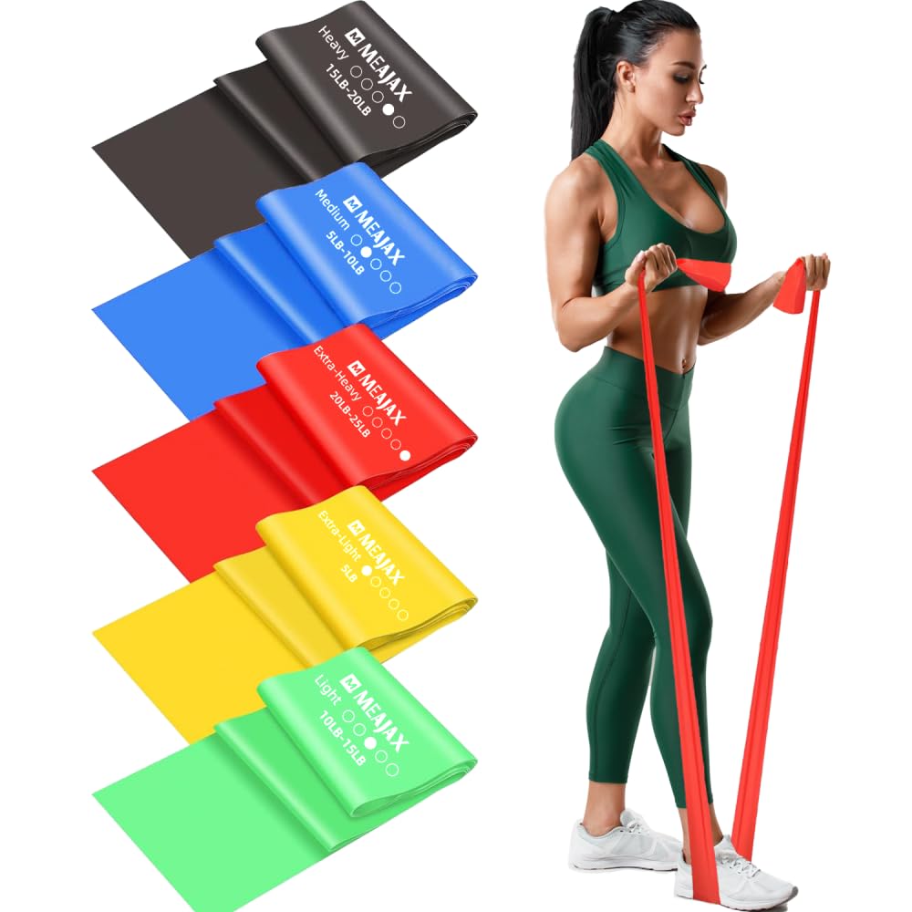 Meajax Ligas de Resistencia para Ejercicio, Bandas de Resistencia 5PCS, Banda Elástica Resistencia para Yoga, Pilates, Bandas Elásticas para Ejercicio, Entrenamiento en Hogar Gimnasio o Exteriores