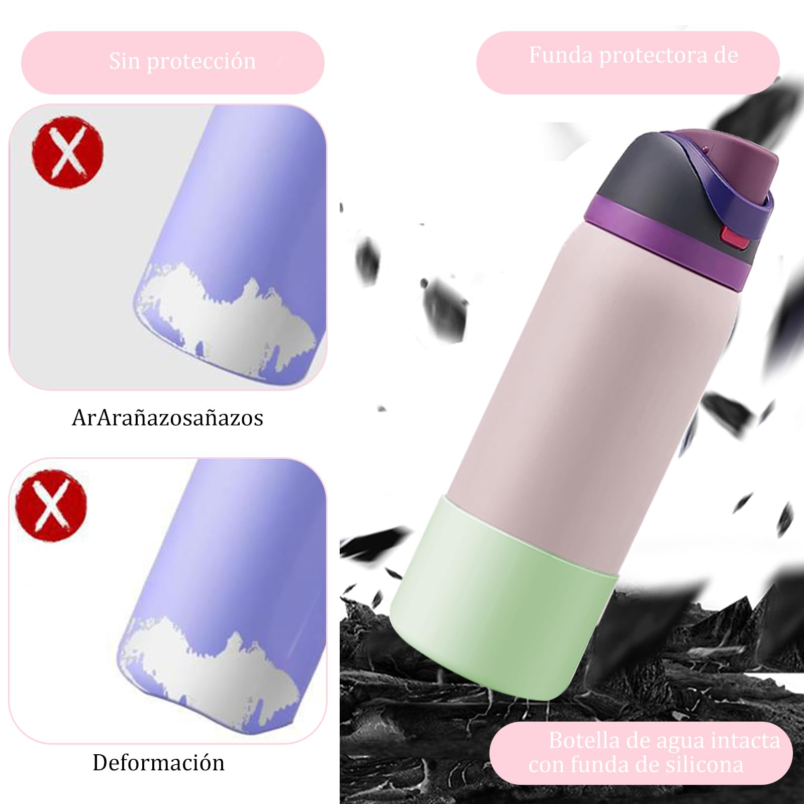 2 Piezas Silicon Funda para Owala, Protectora para Parachoques Inferior Antideslizante para Botellas de Acero Inoxidable FreeSip, Twist, y Tirar,Accesorios para Owala 24oz (Verde y Rosa)