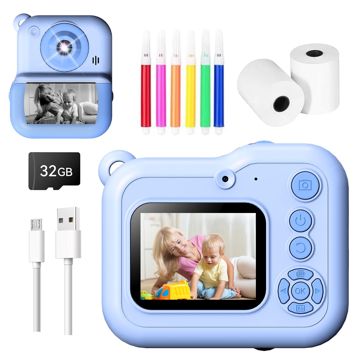 ETprin Cámara Instantánea para Niños – Regalo Divertido y Creativo, Pantalla de 2.4", Doble Lente, Tarjeta de 32GB, Ideal para Cumpleaños y Fiestas