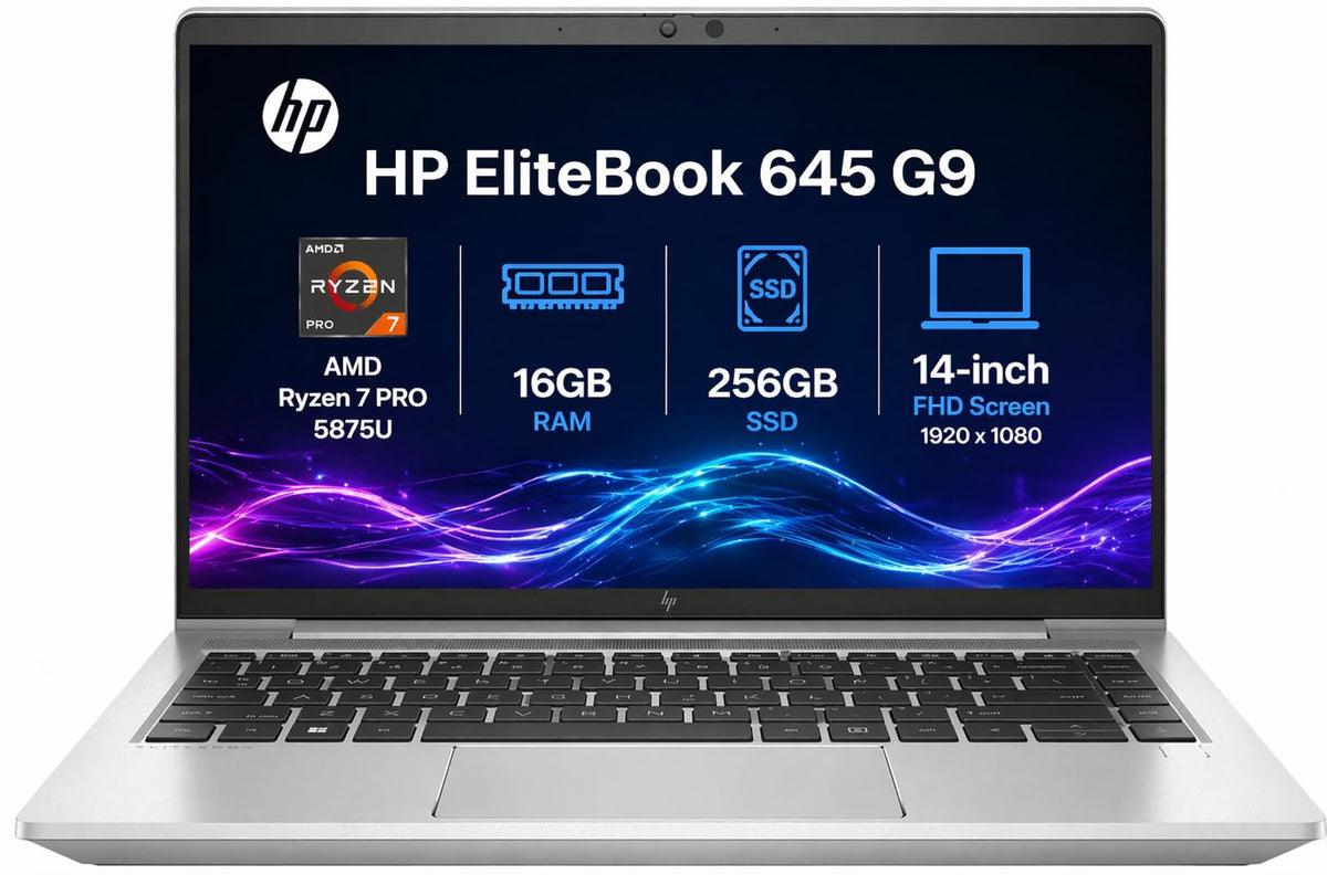 HP EliteBook 645 G9 Portátil de 14 Pulgadas FHD, AMD Ryzen 7 Pro 5875U, 16 GB RAM, 256 GB SSD, Teclado retroiluminado, Windows 11 Pro (Renovado)