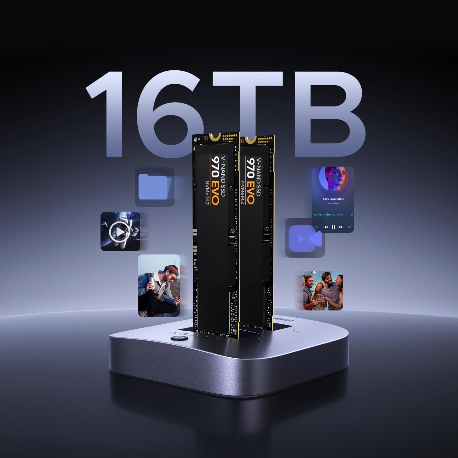 UGREEN Clonador de 20 Gbps, M.2 duplicador de doble bahía NVMe, adaptador USB3.2 Gen 2X2 a USB sin herramientas M.2 estación de acoplamiento para lector M Key PCIE NVMe SSD compatible con clon sin
