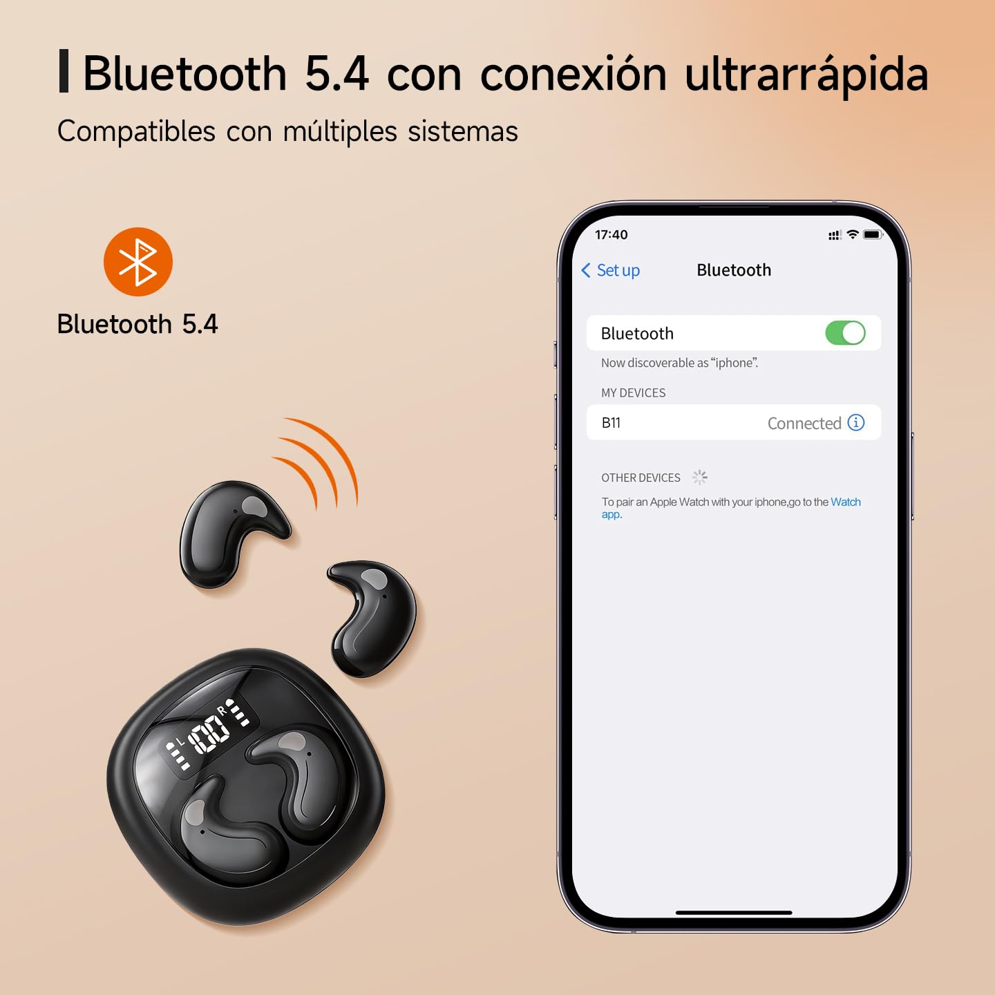 Audífonos Bluetooth para Dormir 5.4, Aislamiento Acústico 60dB, Pantalla LED, Autonomía 24h, Unidad 13mm Hi-Res AAC, Diseño Ergonómico Sin Presión para Dormir de Lado, Súper Ligeros