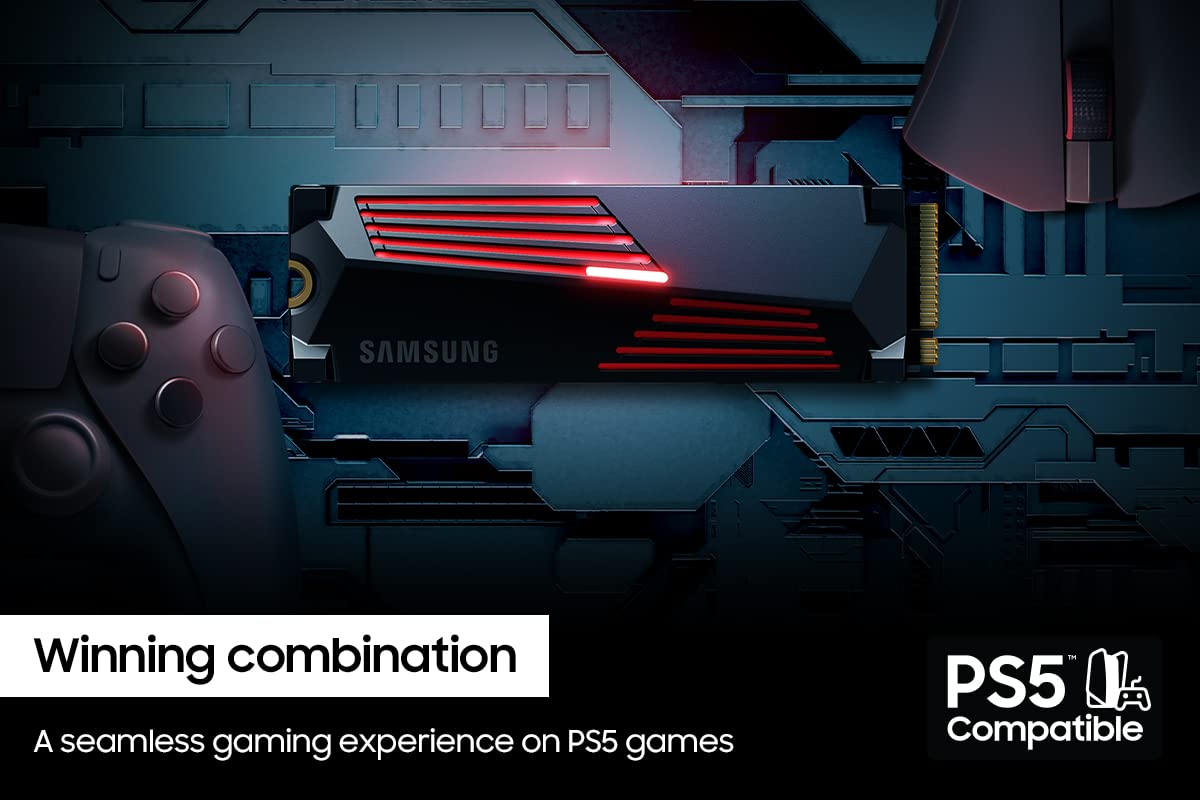 SAMSUNG 990 PRO con disipador de calor SSD de 2 TB, PCIe Gen4 M.2 2280 Disco duro interno de estado sólido, Seq. Velocidades de lectura de hasta 7,450 MB/s para computación de alta gama, estaciones de
