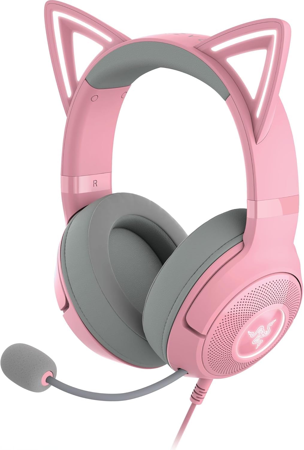 Razer Kraken Kitty V2 -Audifonos diadema alámbricos RGB Chroma iluminación reactiva - Micrófono cardioide HyperClear - Controladores 40 mm - Sonido envolvente 7.1 ,Rosa Cuarzo (Reacondicionado)