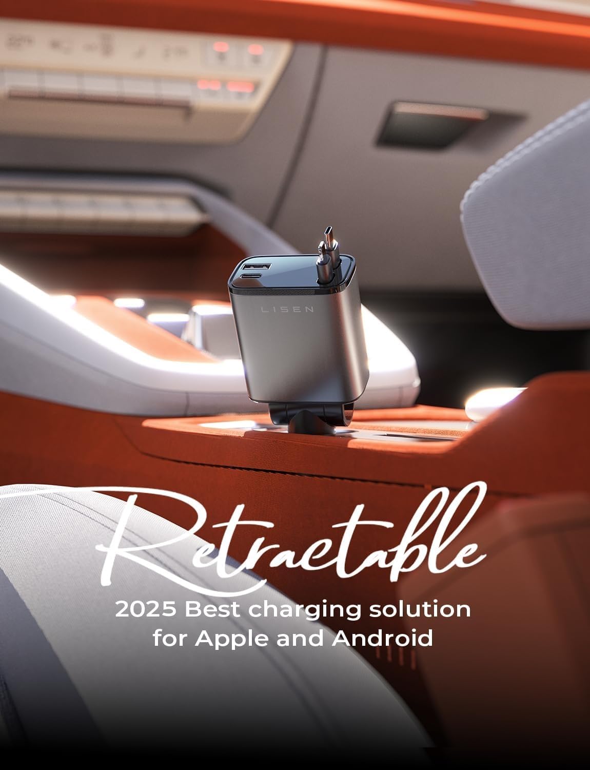 LISEN Cargador para Auto Retráctil [69W USB 4 en 1] Accesorios para Auto iPhone16 Cargador de Car Carga Rapida, Accesorios iPhone, Compatible con iPhone 16/15/14/13/12, Galaxy S25/S24 Ultra, Xiaomi