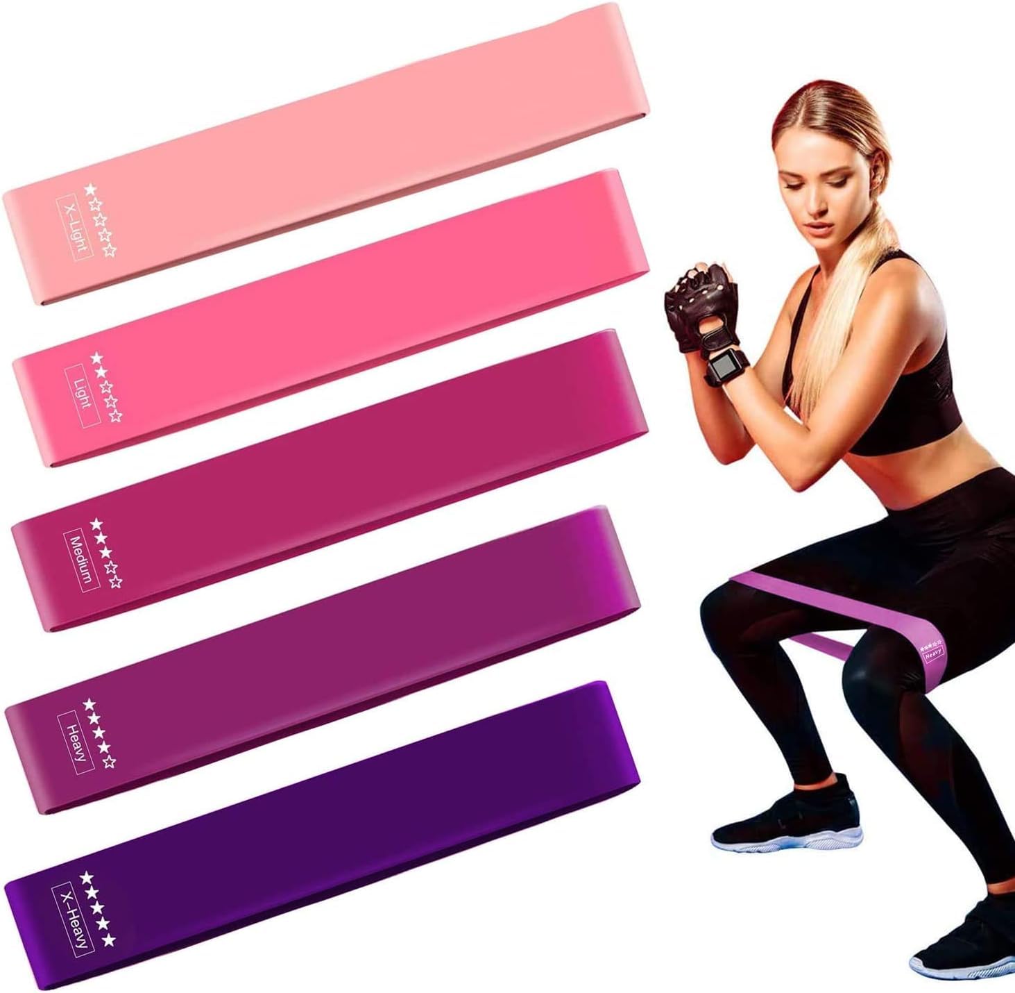 MYDEAR Bandas De Resistencia Elásticas con 5 Niveles Ejercicios Cintas Elasticas Fitness de Látex Natural, Bandas Elasticas Musculacion para para Yoga, Pilates, Crossfit, Estiramientos