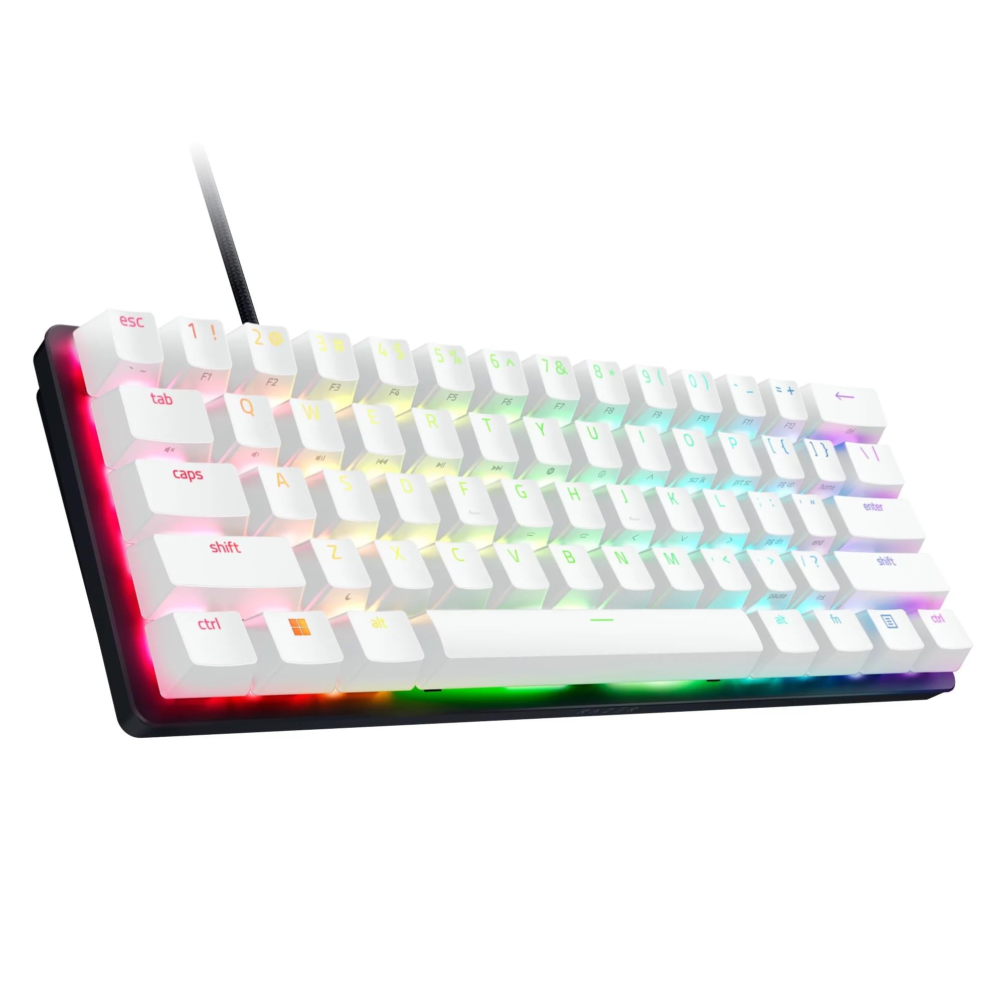 Razer Teclado Mecanico RGB Huntsman Mini Edición Especial - 24 Teclas, Alámbrico, QWERTY, Aluminio, Tamaño al 60% , Tipo C Desmontable, Chroma RGB para Pc Gamer, Teclado Gamer Blanco Reacondicionado
