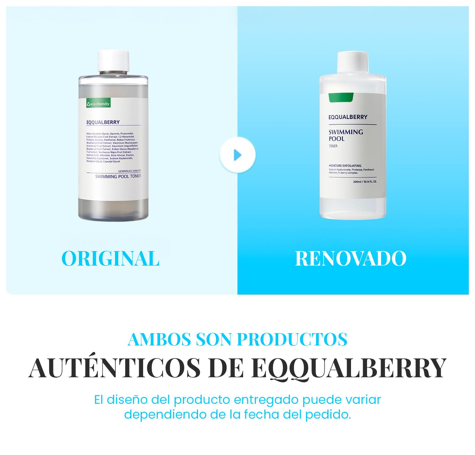 EQQUALBERRY Tónico Exfoliante Facial Swimming Pool Toner - Coreano con Enzima Proteasa y Ácido Hialurónico, Exfoliación Diaria Suave, Piel Sensible, 300 ml