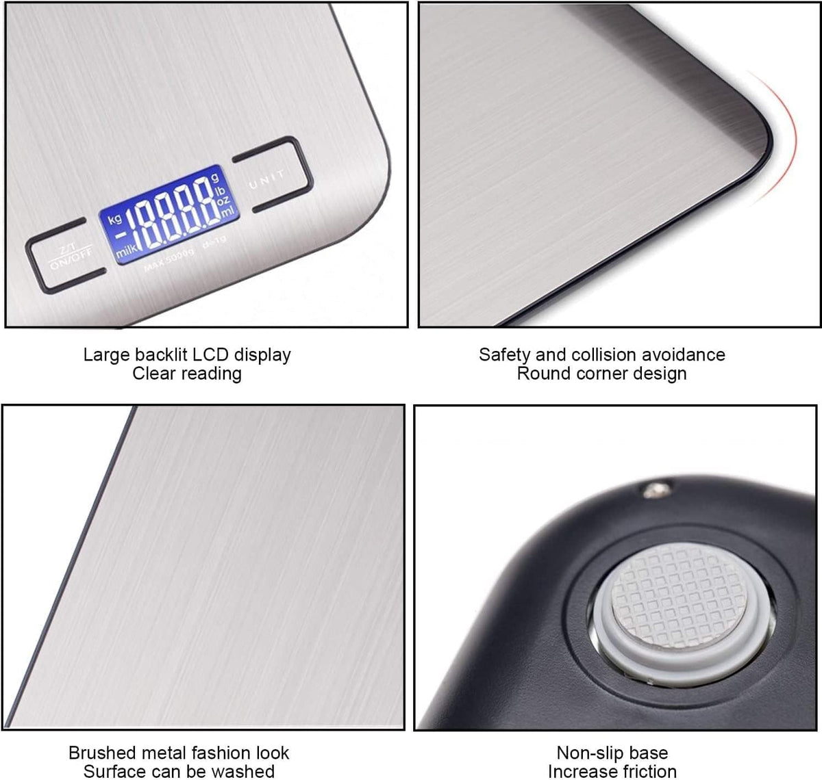 Bascula digital cocina, Báscula Digital 5kg - MedicióN Precisa Hasta 1g, Estilizada Y Delgada Balanza Para Alimentos, Pantalla Lcd, FuncióN De Tara (Plata-5kg)