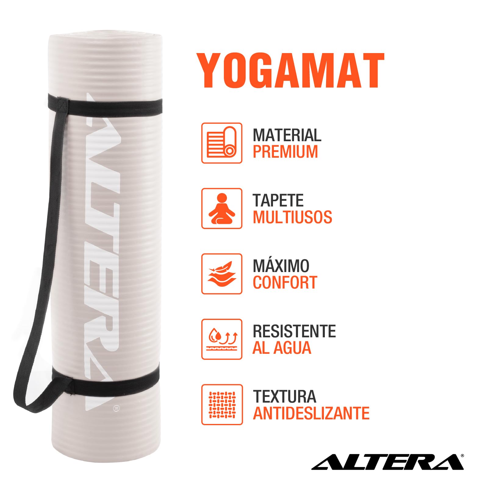 Tapete de Yoga y Pilates Fitness con Correa, Esterilla de Pilates, Pilates Fitness con Correa Transportadora, Antideslizante y Resistente al agua, Ideal para Gimnasio, Ejercicio en Casa, Deporte, Colchoneta, Gimnasia. (Arena)