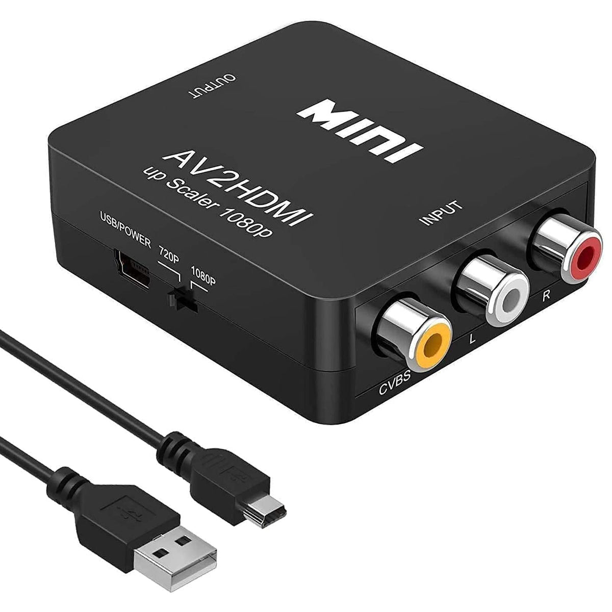 Qzgyoool - Adaptador RCA a HDMI, Convertidor RCA a HDMI, 720p/1080p RCA Compuesto CVBS AV a HDMI con Cable de Alimentación USB Convertidor de Señal de Xbox PS4, PS3,STB VHS VCR Cámara DVD a HDMI TV