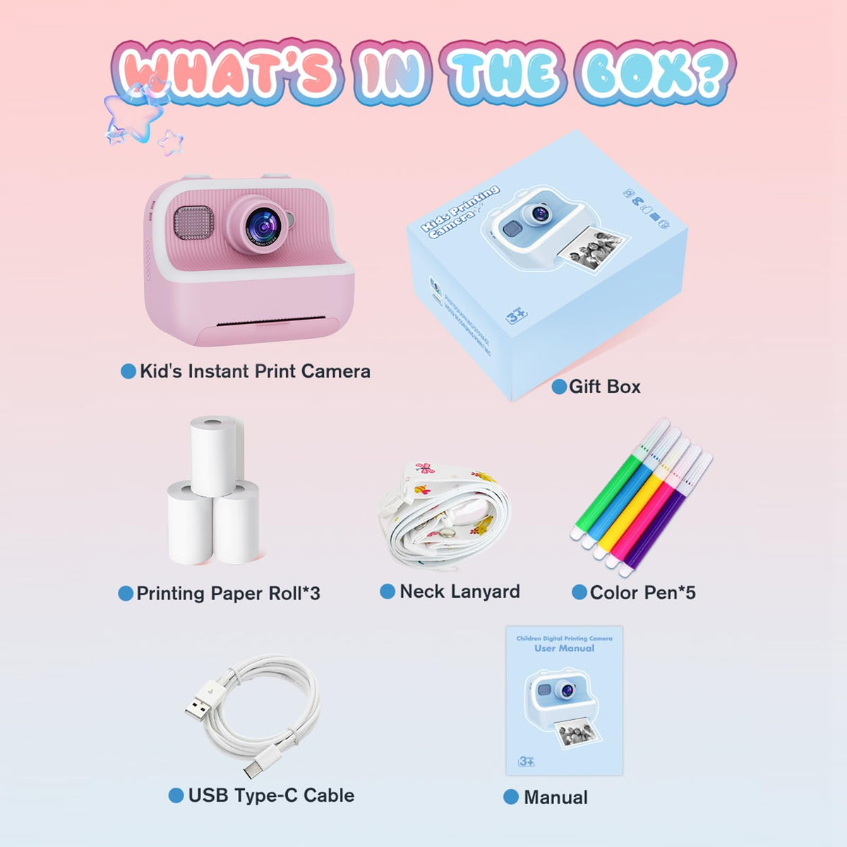 PTHTECHUS® cámara para niños de impresión instantánea con Tarjeta SD de 32 GB y Papel de impresión, cámara Digital de Selfie, Regalo de Juguetes para niños pequeños para niñas de 3 a 15 años (Rosa)