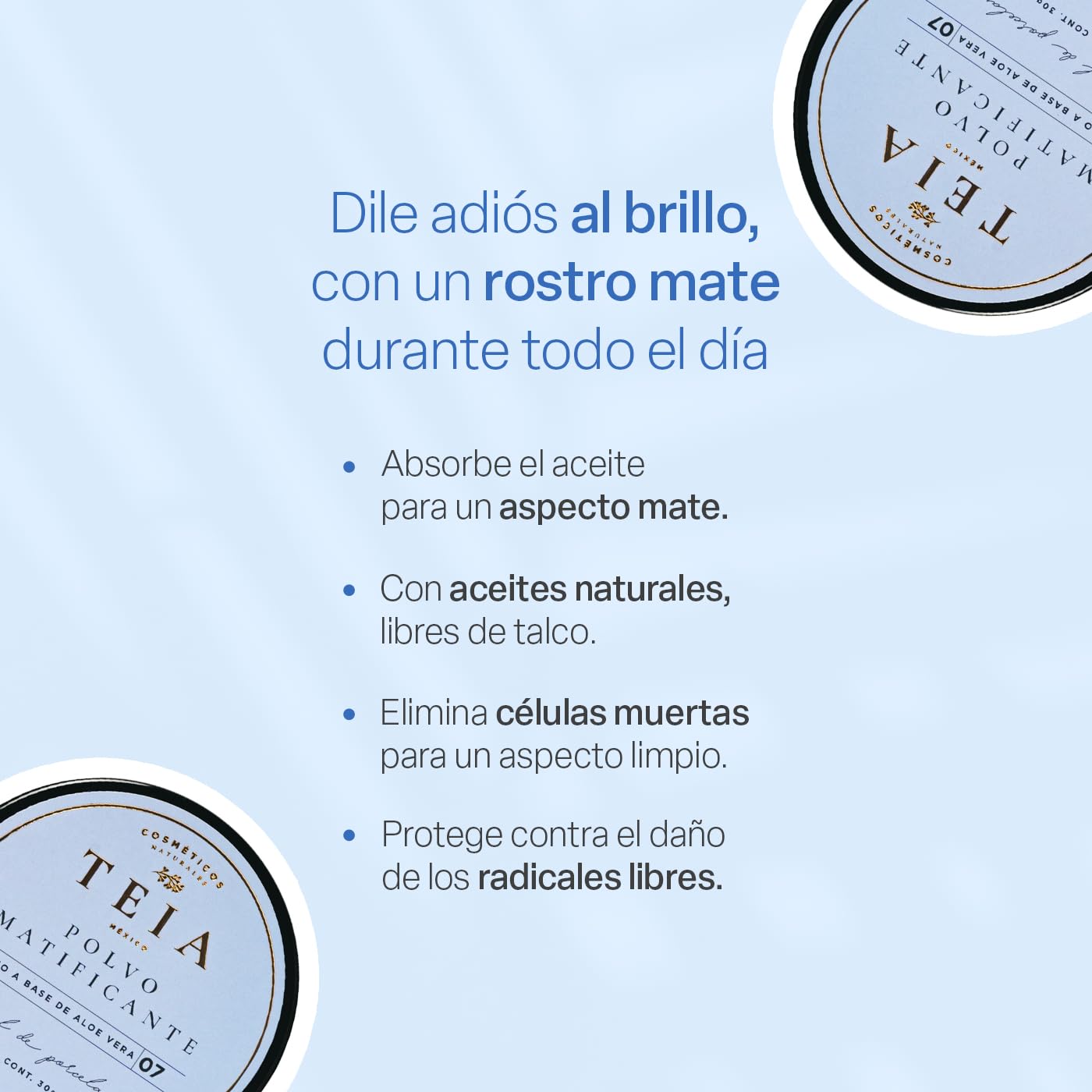 TEIA COSMETICOS Polvo Matificante Translúcido Fijador - 100% ingredientes naturales - Libre de talco - 30 gr