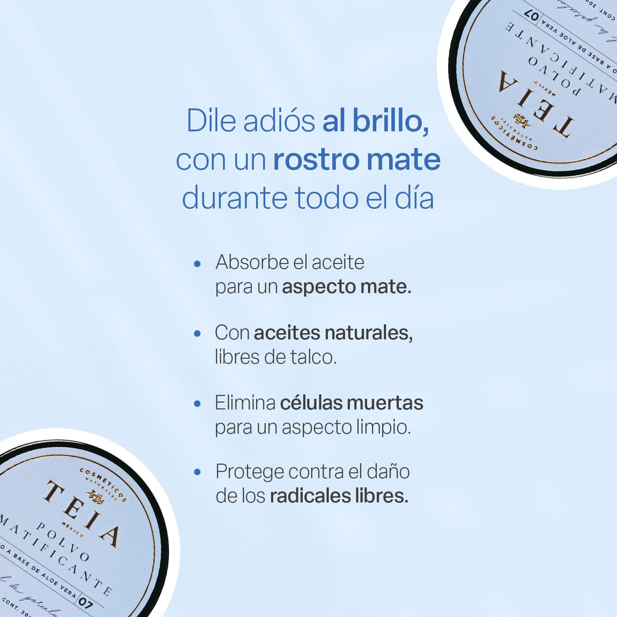 TEIA COSMETICOS Polvo Matificante Translúcido Fijador - 100% ingredientes naturales - Libre de talco - 30 gr