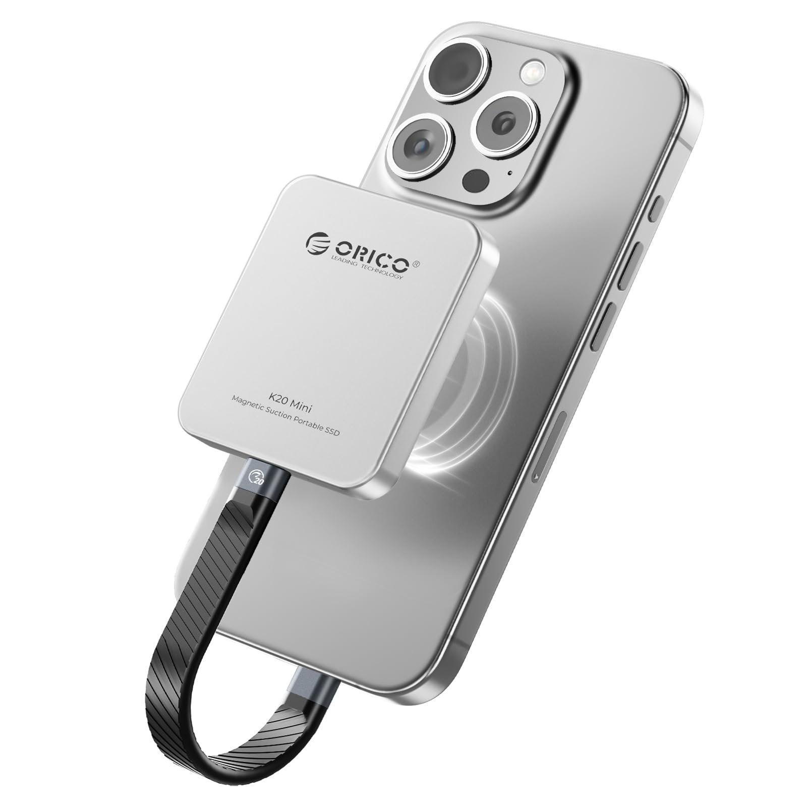 ORICO SSD Externo magnético hasta 2000 MB/s, 4K 120Hz ProRes HDR, Aluminio Unidad Externa de Estado sólido, Compatible con iPhone 16 Pro MAX, Tablet (1, TB)