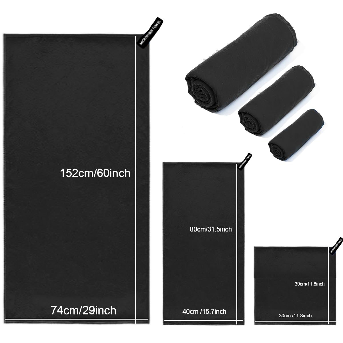 DQST Toalla Microfibra Secado Rápido 3 Pack, Toalla de Viaje Portatil