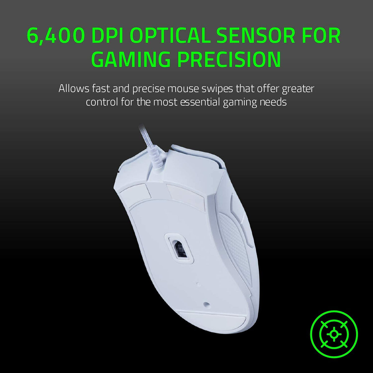 Razer DeathAdder Essential Mouse para videojuegos: Sensor óptico de 6400 DPI - 5 botones programables - Interruptores mecánicos - Empuñaduras laterales de goma - Blanco mercurio (renovado)