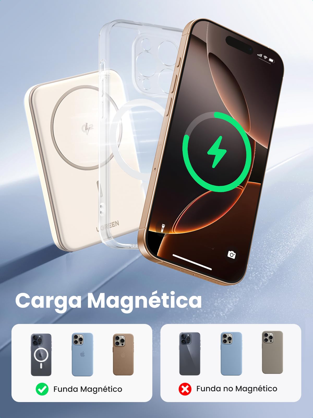 UGREEN 5000mAh Power Bank Inalabrico Bateria Portail 15W, USB C Cargador Magnaco Carga Raida, Powerbank Compatible con iPhone 16/15 Series, Galaxy, Xiaomi, iPad, Blanco