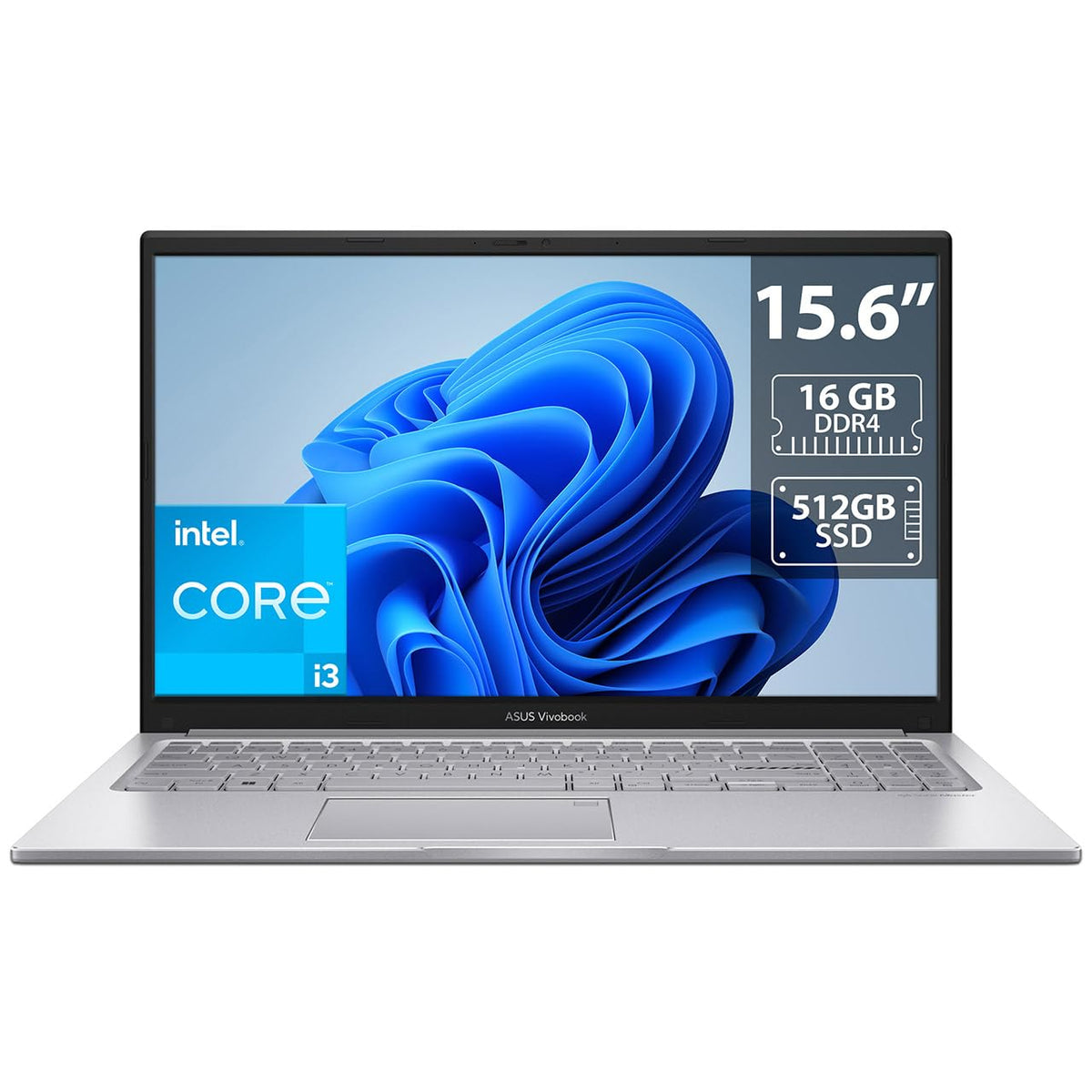 ASUS Laptop VivoBook: Intel Core i3 1215U, Memoria de 16GB DDR4, SSD 512GB, Pantalla 15.6" Full HD, Video UHD Graphics, S.O. Windows 11 Home.