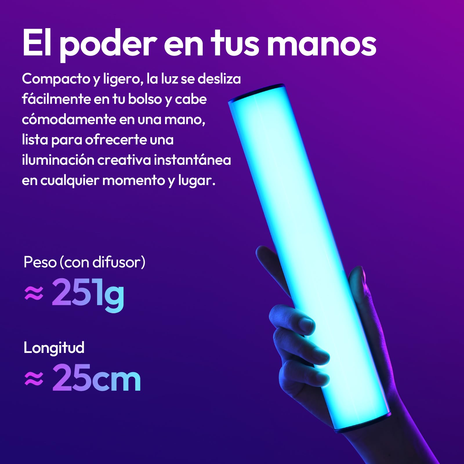 ULANZI B15RGB 15W Stick Light,Ligero y portátil,RGB de 360°,1800K-9000K