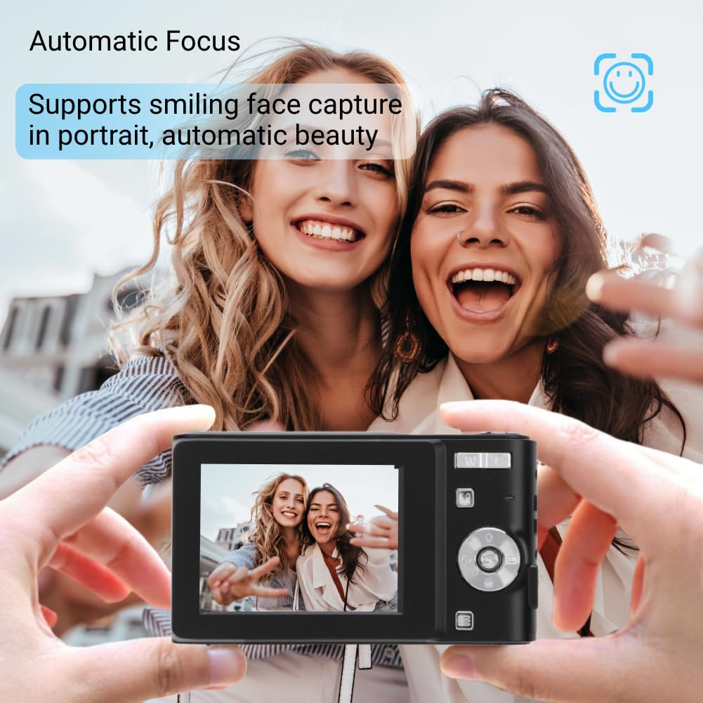 ASHATA Cámara Digital, Cámara de Vlogging FHD 1080P con Enfoque Automático, Cámara Digital con Zoom Digital de 50MP 16X, Cámara Compacta Portátil AF Pantalla de 2,4 Pulgadas para (Black)