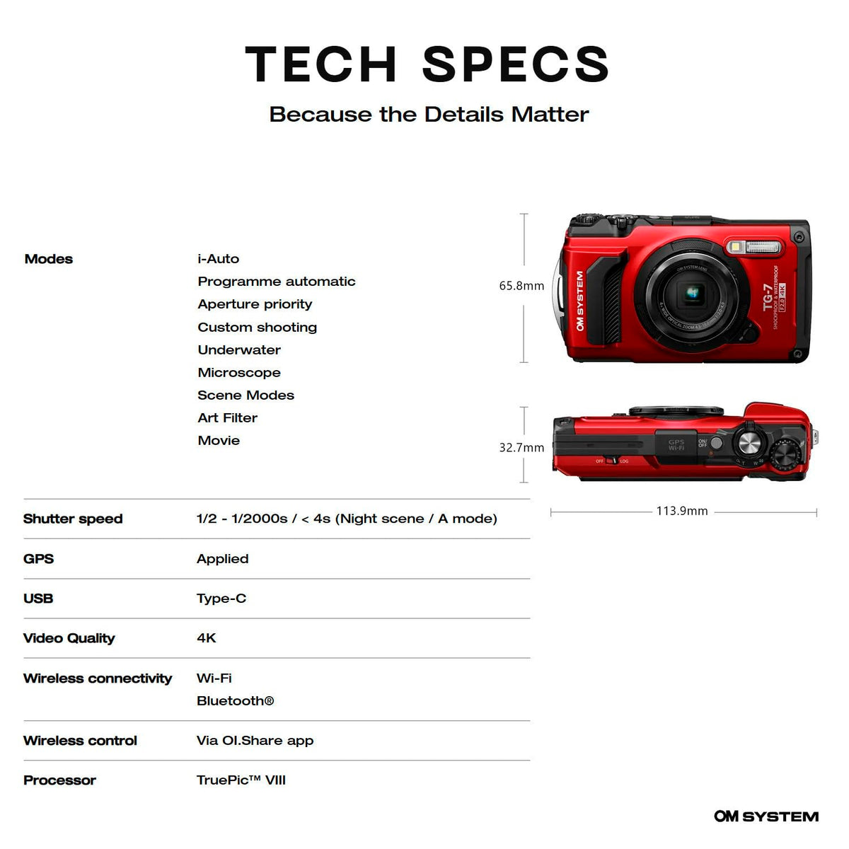 OM SYSTEM OLYMPUS Tough TG-7 Red Underwater Camera, Waterproof, Freeze Proof, High Resolution Bright, 4K Video 44x Macro Shooting (Successor Olympus TG-6)