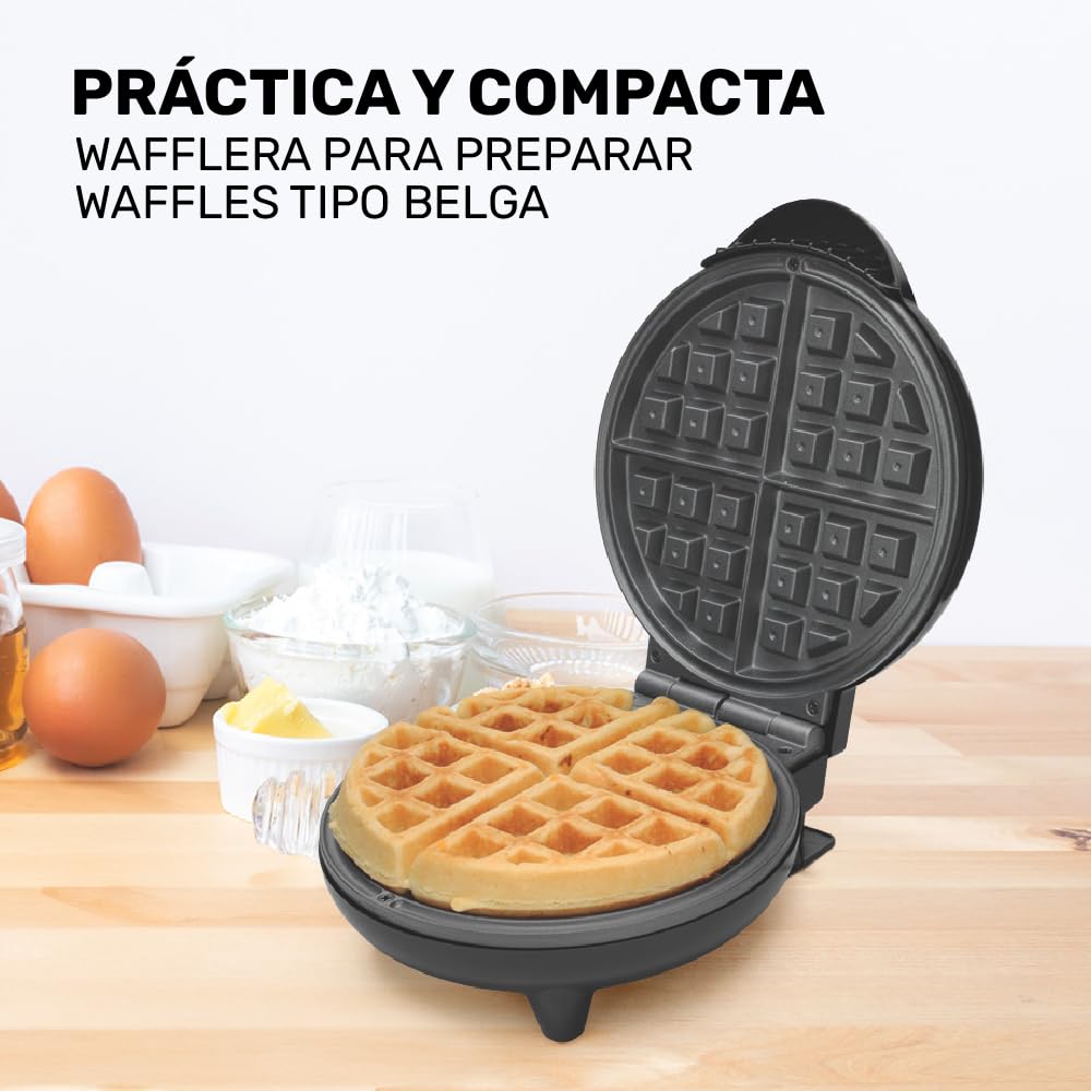 TAURUS BÉLGICA | Wafflera antiadherente | Negra | Waffles de 16 cm de diámetro | Indicadores luminosos| Frío al tacto