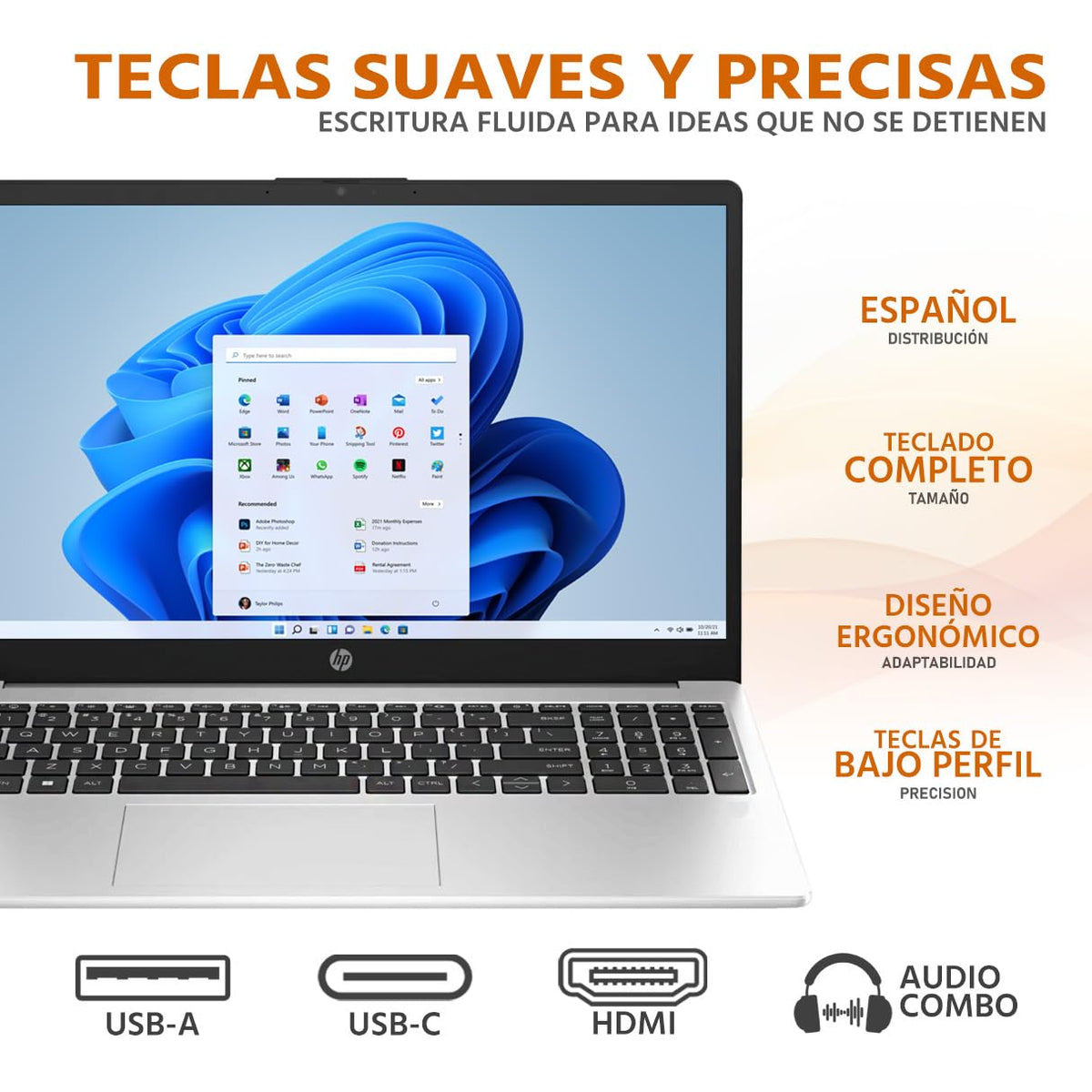 HP Laptop 255 G10 AMD Ryzen 5 7530U 24GB 512GB SSD 15.6" W11 Teclado Español Mouse DXT Productividad y Trabajo Profesional