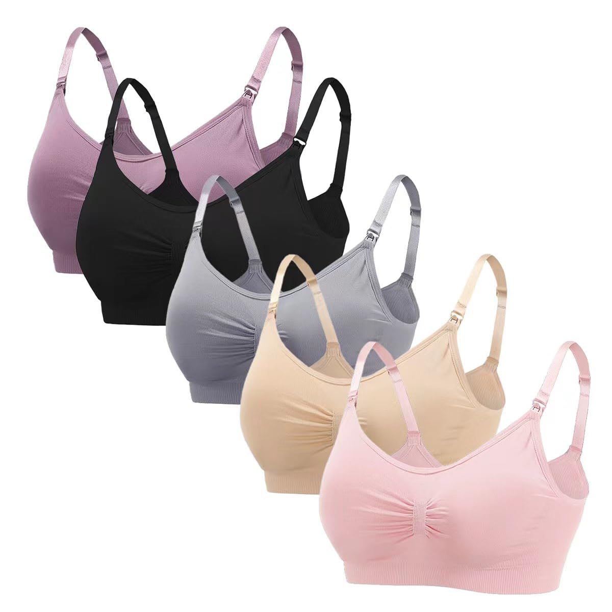 Jasinber Sujetadores Lactancia Maternidad - Cómodos, Ajustables, Transpirables - para Diario, Noche con Extensores, Copas Extraíbles (MX/US, Alfa, Mediano, Regular, Regular, 5, 5 Colors)