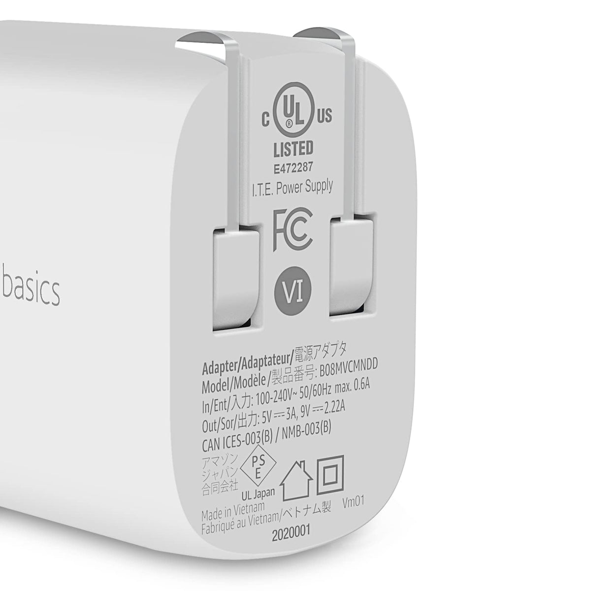 Amazon Basics - Cargador de Pared USB-C de un Puerto de 20 W con PD de Entrega de energía para Tablets y teléfonos, no PPS, 4.6 x 4.4 x 2.8 cm, Blanco