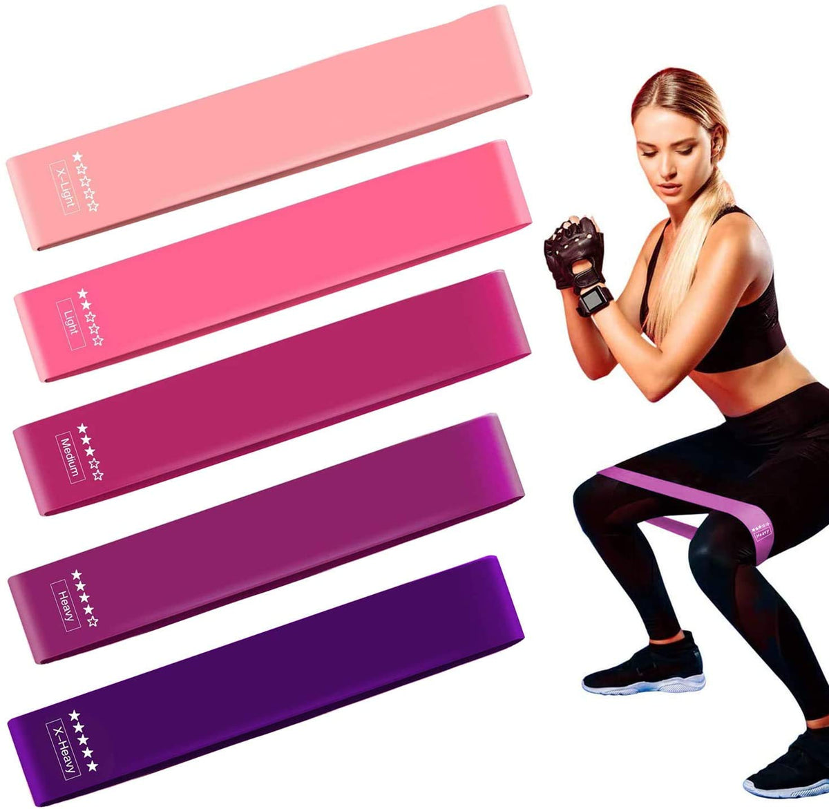 AOYOMO Bandas De Resistencia Elásticas con 5 Niveles Ejercicios Cintas Elasticas Fitness de Látex Natural, Bandas Elasticas Musculacion para para Yoga, Pilates, Crossfit, Estiramientos