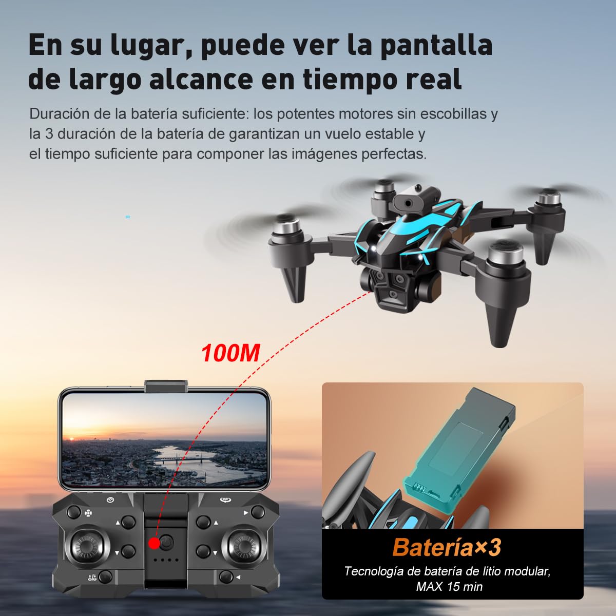 JCMO Mini Drones con cámara 8K,Dron con motor sin escobillas con 3 baterías, Mini Dron Juguetes Regalo para Principiantes Adolescentes.