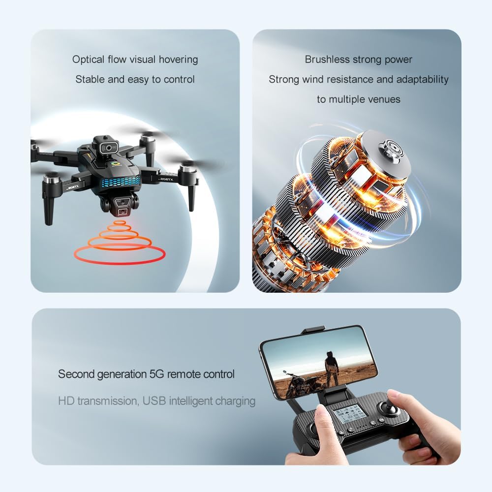 GILLAS Mini Drones Dron Mini con Cámara Ligero y Plegable con Vídeo 4k HDR Baterias 2 y Giro 360° Aérea Regreso a Casa Rth Cuadricóptero con Luz Led Compatible con Ios y Android 1080P HD